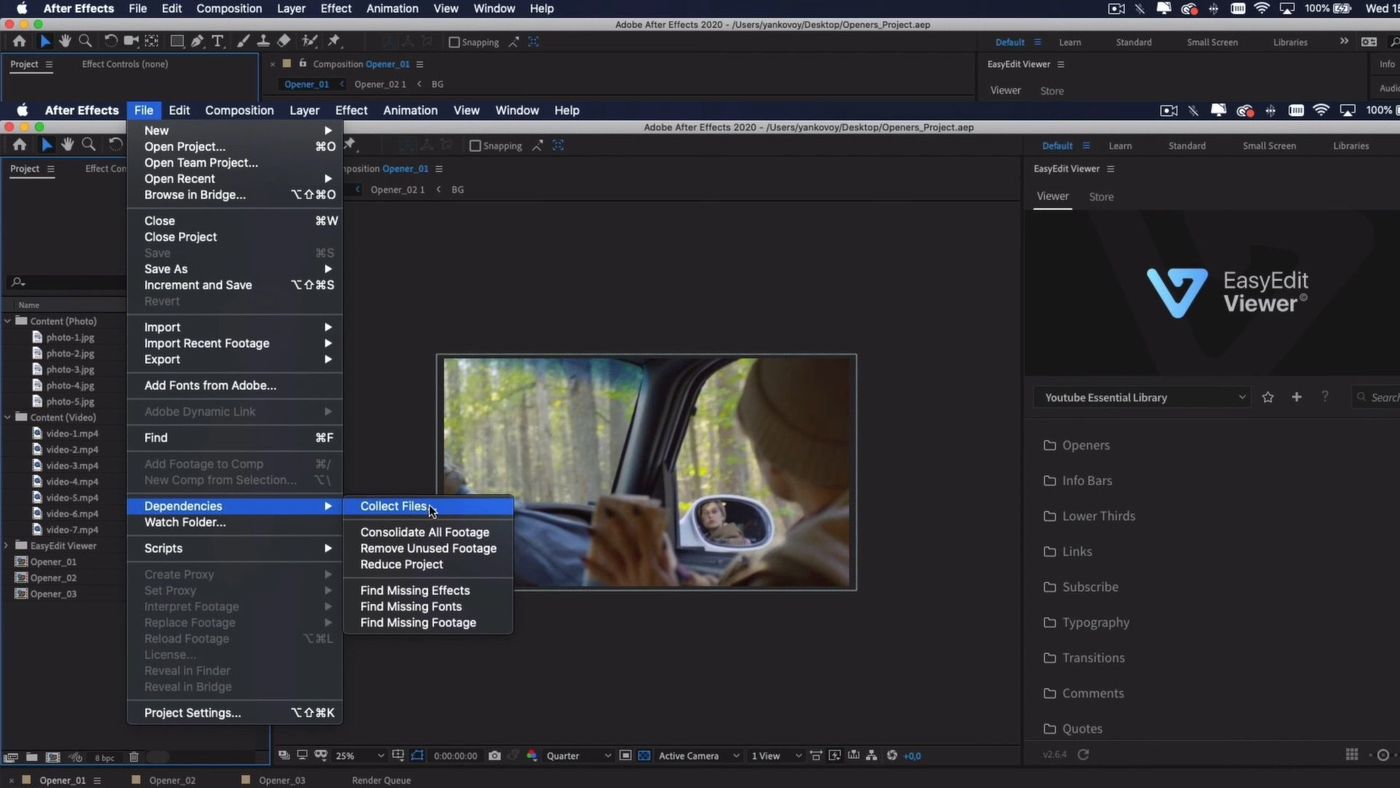 How to collect files and share project in After Effects? | EasyEdit